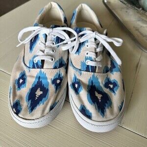 Bucketfeet Two Toned Blue White Southwest Print Canvas Shoes Laces Size 8 unisex